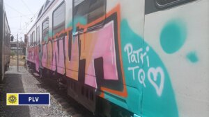Vagones de tren de Renfe grafiteados por los dos detenidos